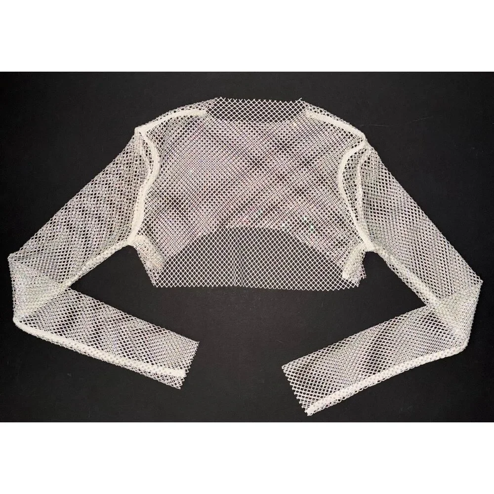 NWOT OS Free People Siren Mesh bolero top XS/S/M white cropped jewel shirt sheer